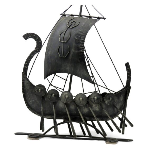 VIKING SHIP Metal Black and Silver 1960s Vintage 17" - Picture 2 of 10